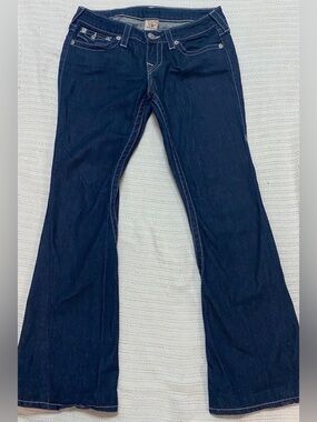 True Religion Dark Blue Flare Jeans with Contrast Stitching